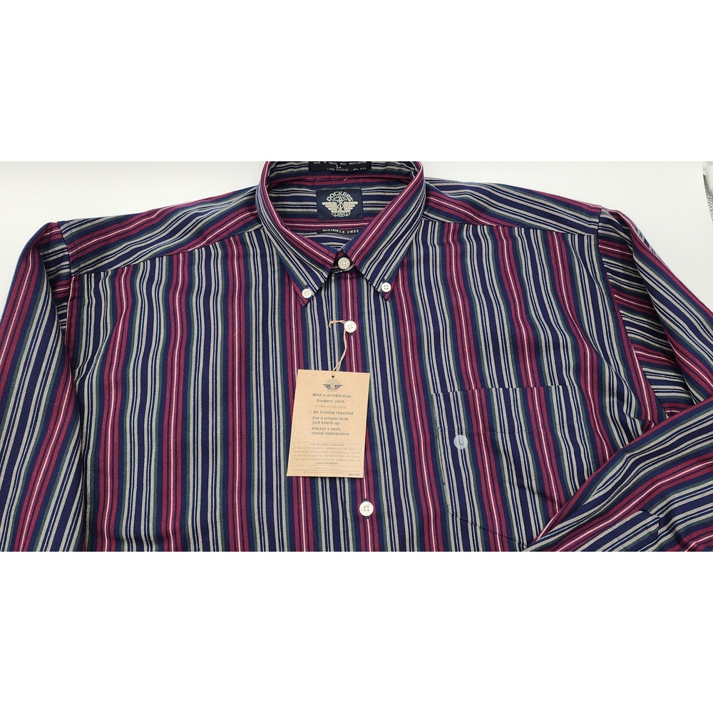 Vintage Dockers Button Down Shirt L NWT Blue Red Striped Long Sleeve Levi's
